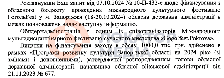 Гогольфест ЗОВА Федоров Фестиваль Фінансування Семікін Запоріжжя