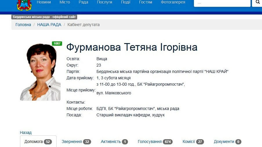 тетяна фурманова бердянська міська рада