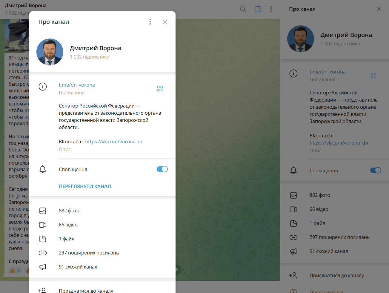 Ворона Дмитро сенатор Телеграм