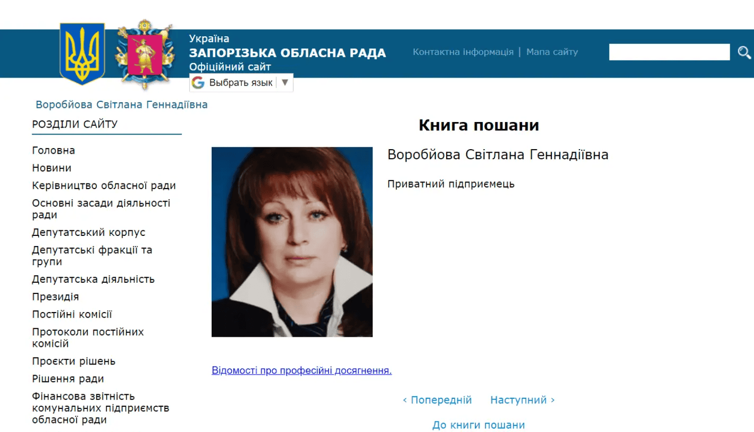 воробйова світлана книга пошани