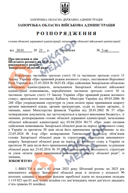 Зарплатня ЗОР Федоров Рішення Жук Облрада Запоріжжя Апарат