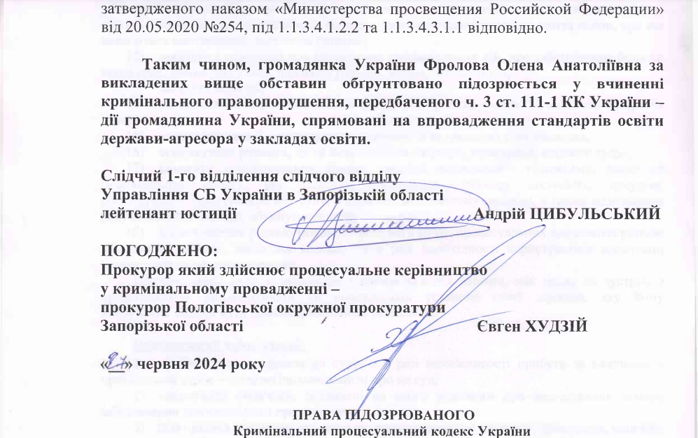 Фролова (Гармаш) Олена василівка підозра