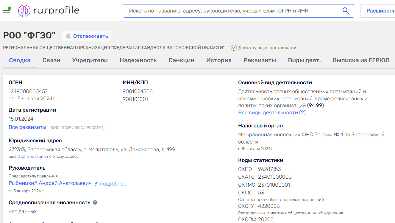 Рибницький Андрій федерація запорізької області з гандболу колаборант
