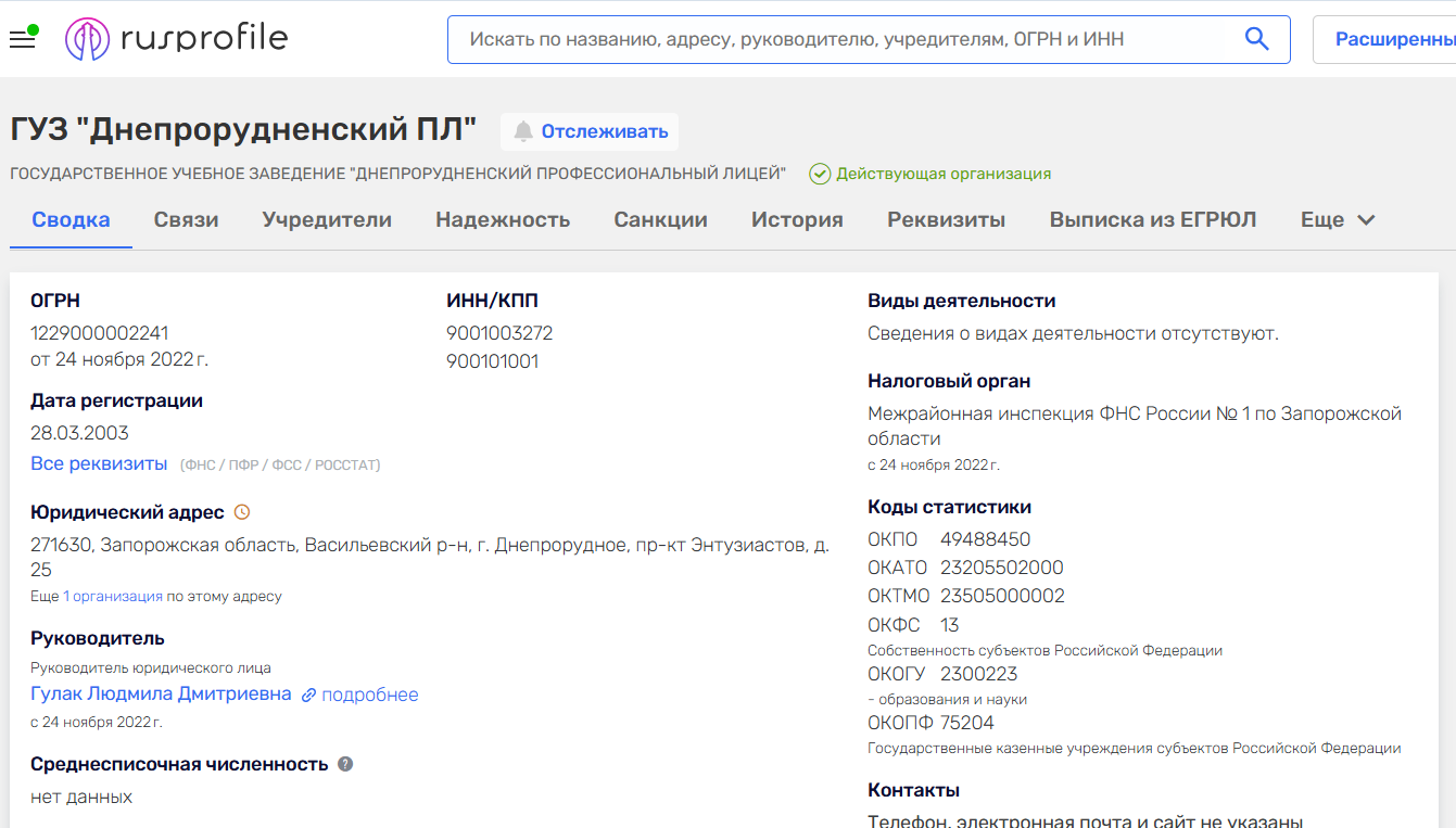 гулак людмила дніпрорудне колаборантка ліцей