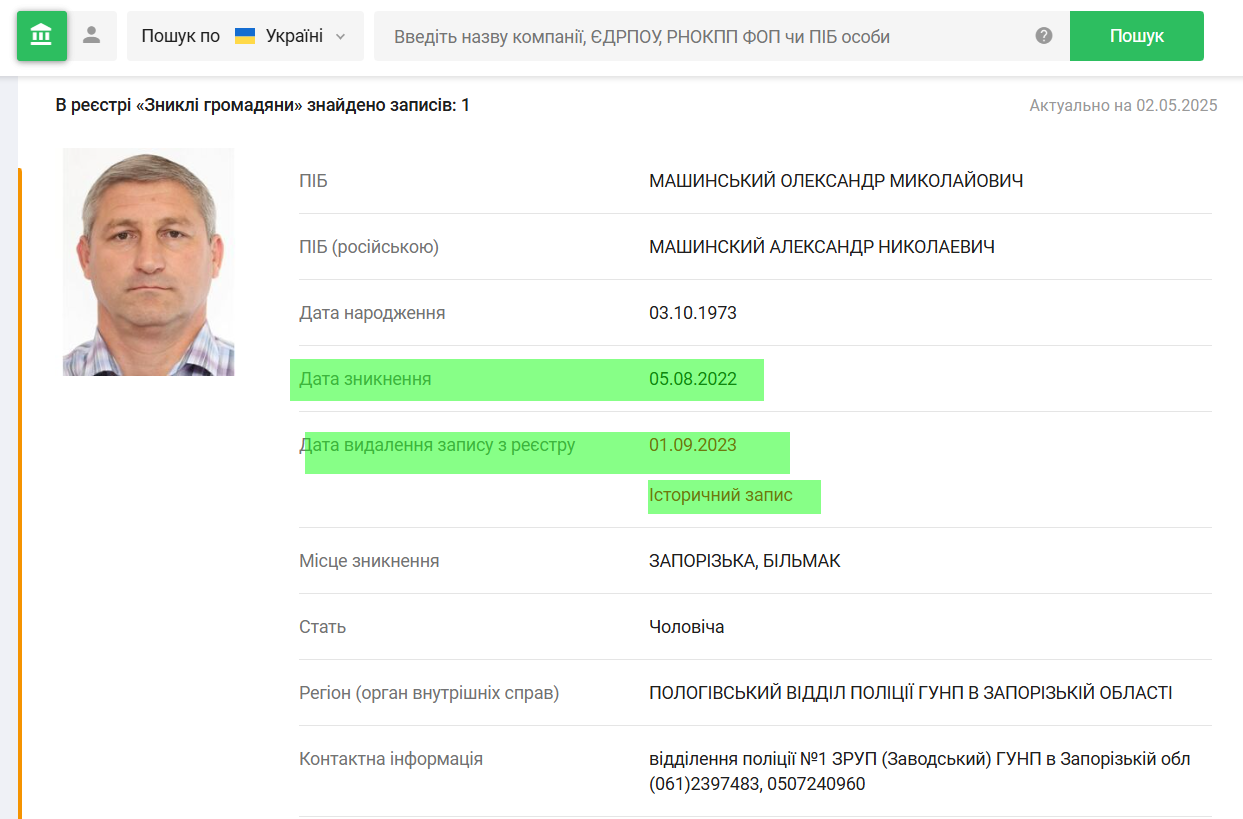 машинський олександр більмак розшук
