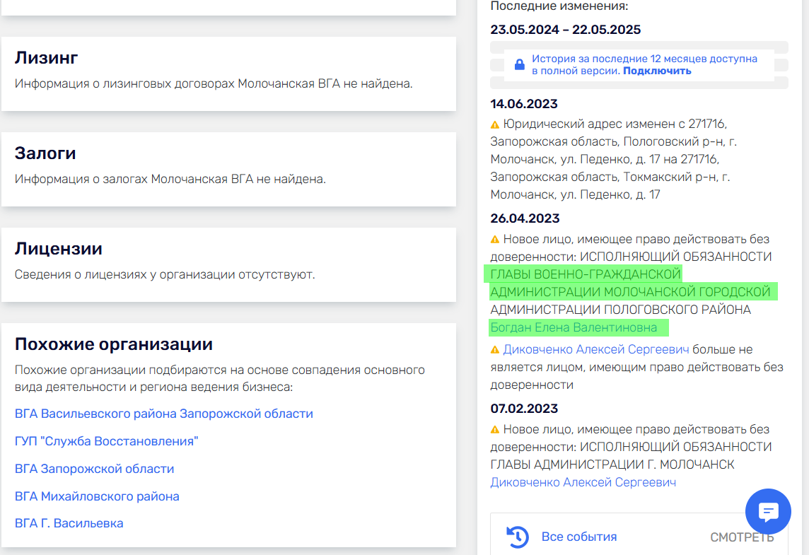 олена богдан молочанськ колаборант голова адміністрації