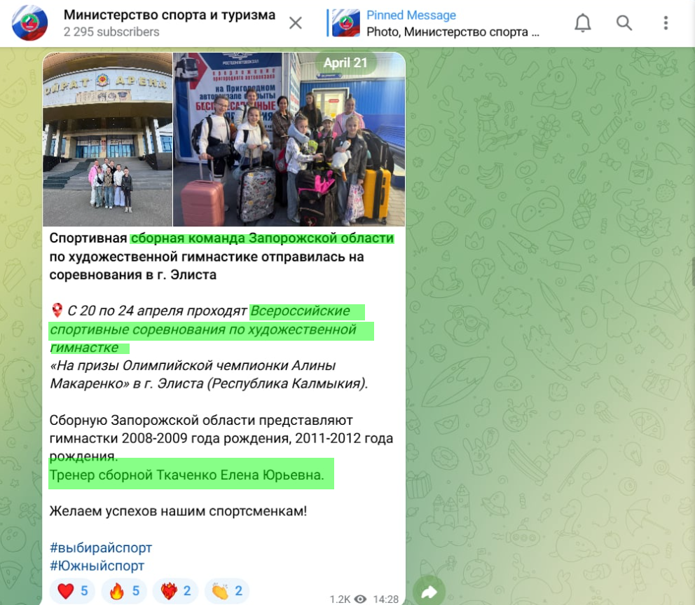 Ткаченко Олена мелитополь колаборантка художня гімнастика