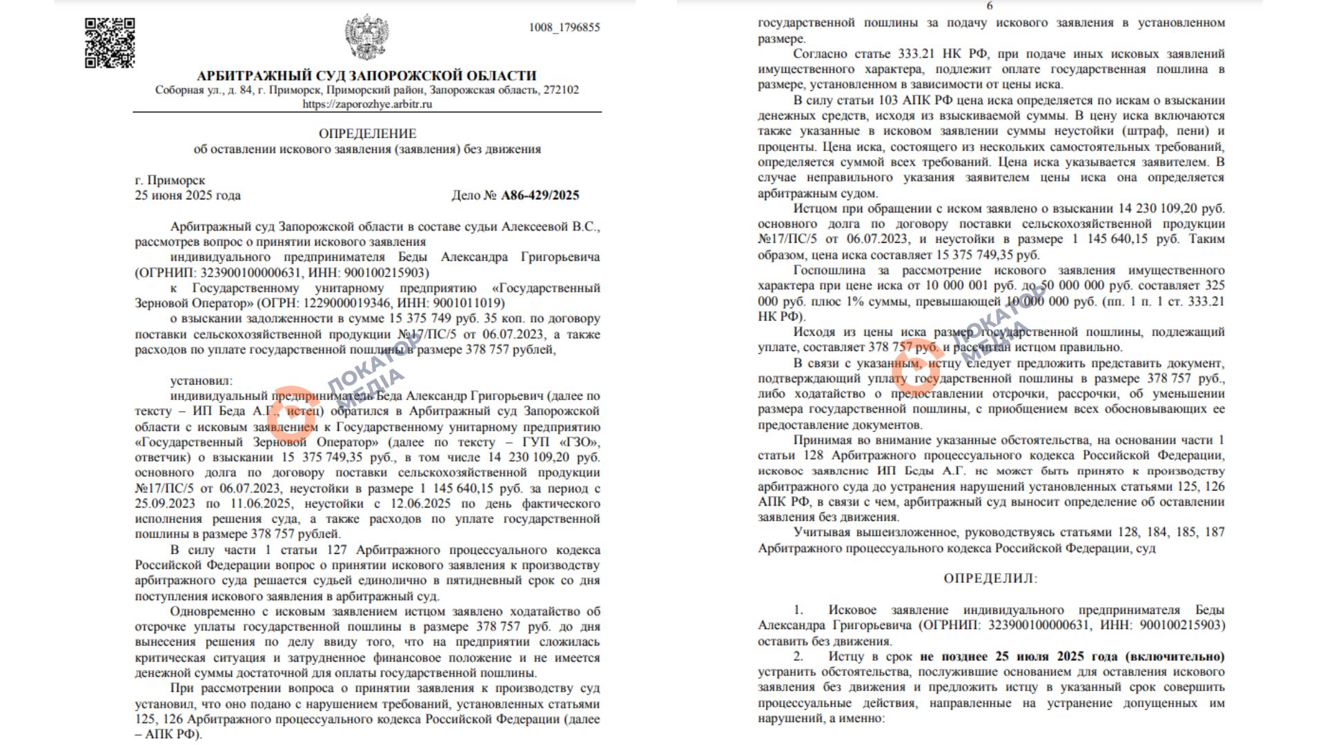 біда олександр василівка зерно суд