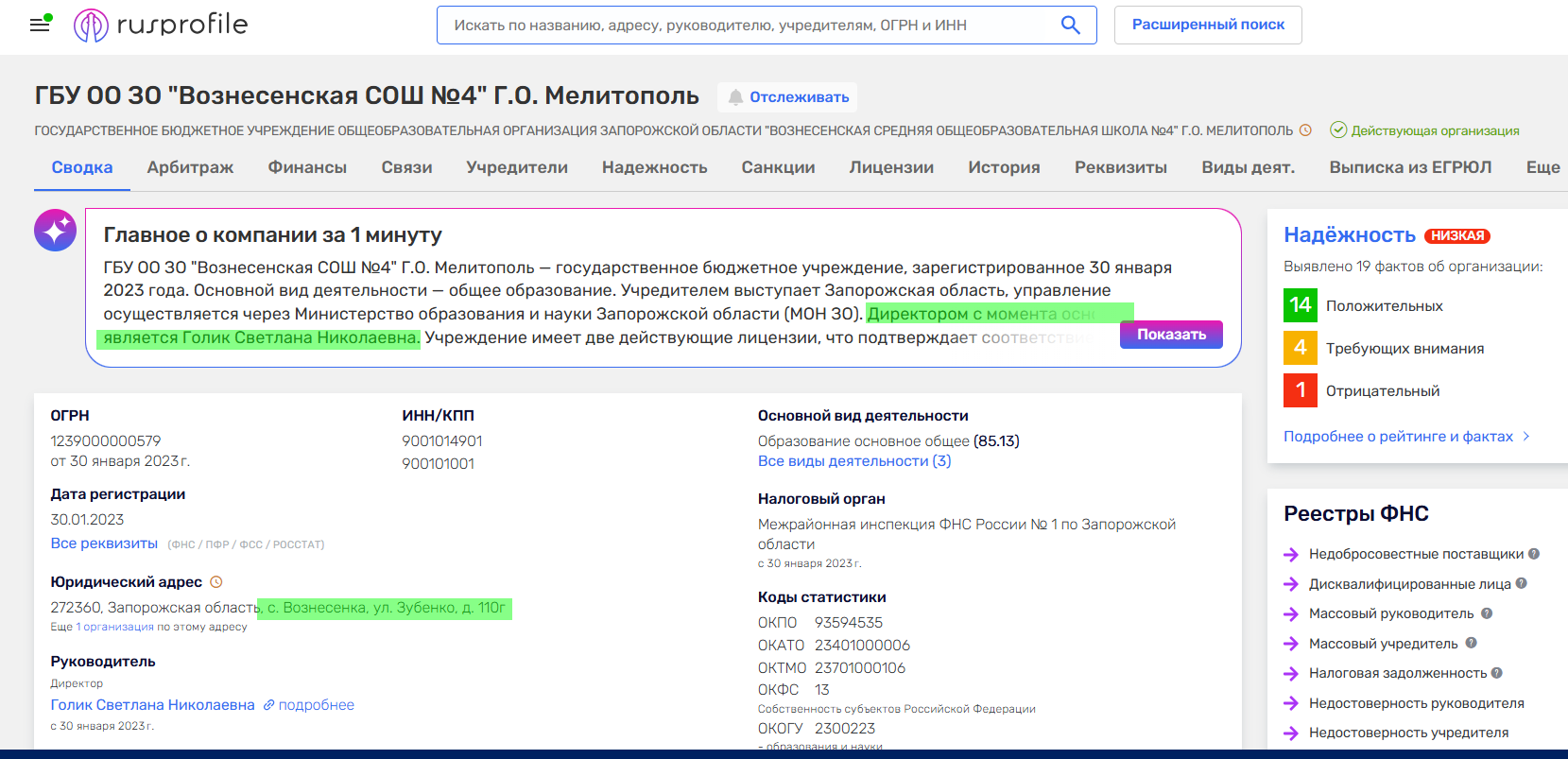 Голік Світлана директор колаборант школа с. Вознесенка